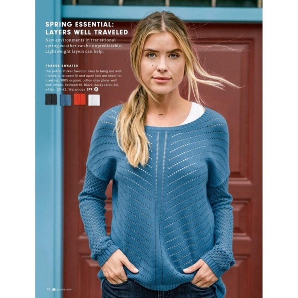 prAna Parker Womens Sweater‎ - Blue Dusky Skies - Organic Cotton Knit - SIZE S